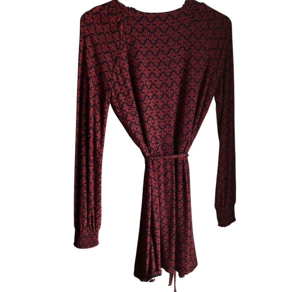 Boden Women's Size 10 Red & Navy Print Tie Waist Midi Dress EUC